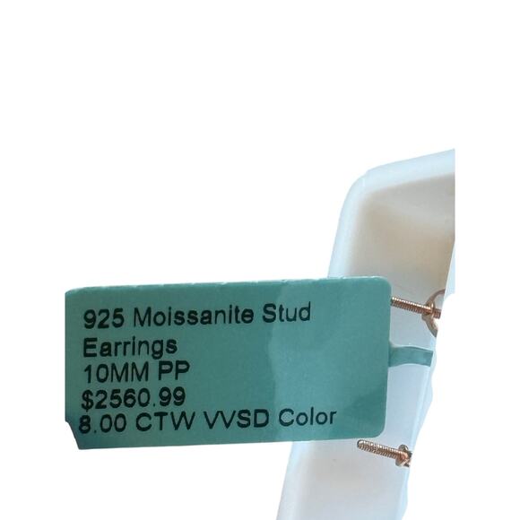925 SS Rose Gold Moissanite Stud Earrings 10MM PP 8.00 CT VVSD Color - Picture 2 of 6